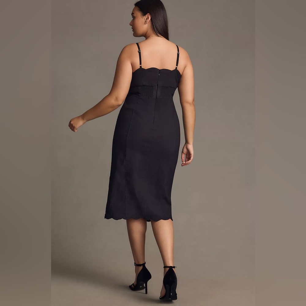Anthropologie Slim Scalloped Front Slit Corset Midi Dress 14 Black whimsigoth - Picture 3 of 16